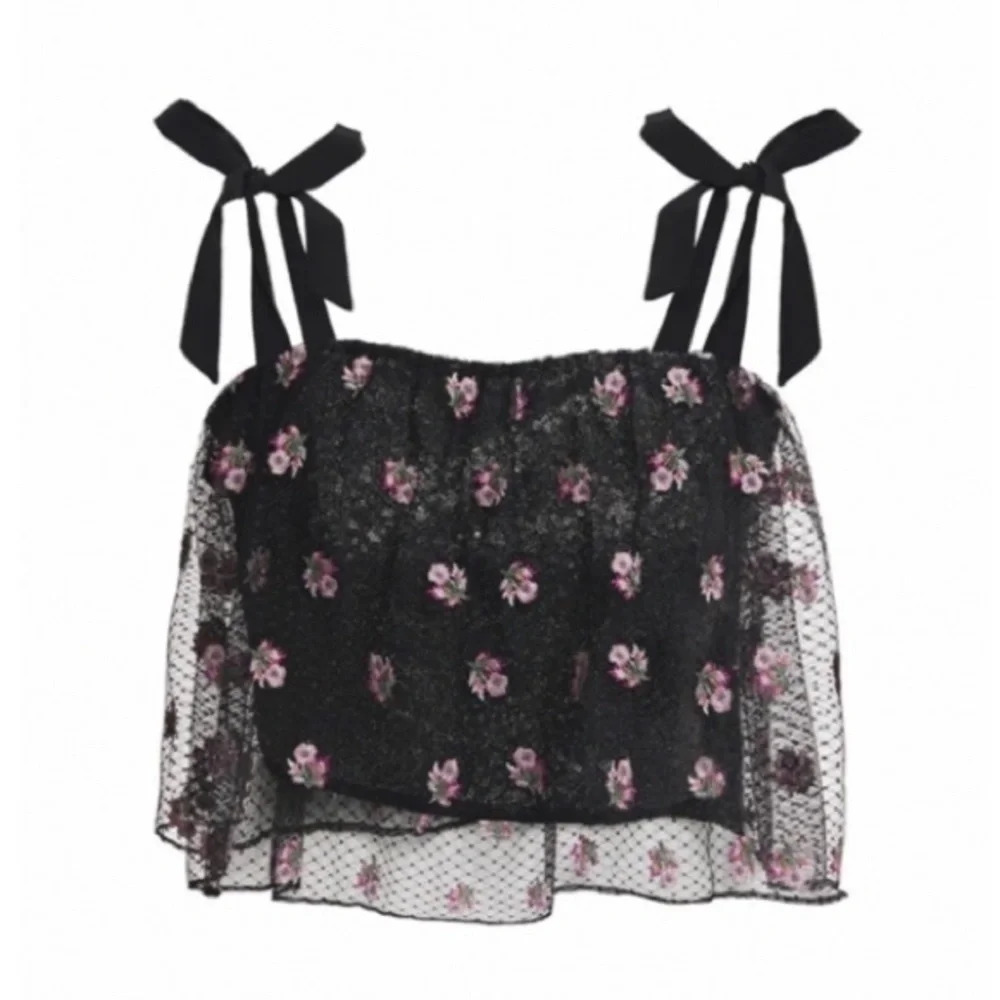 Saloni jemi sequin metallic tulle floral top 17958